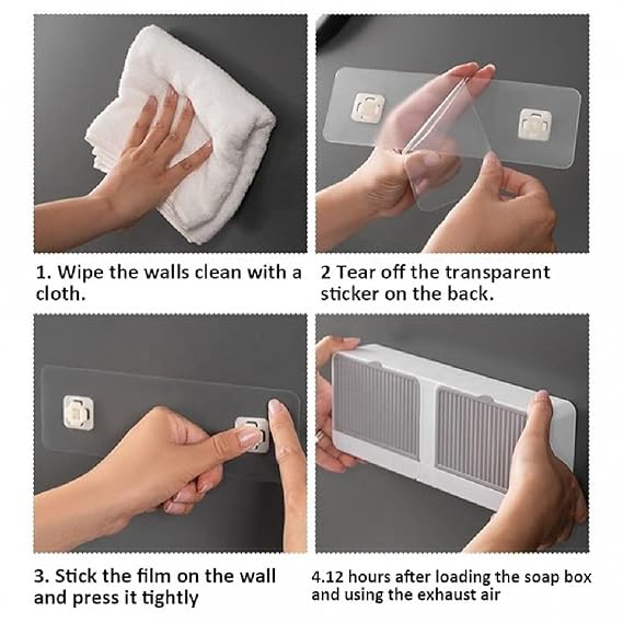 Dust-Proof Soap Holder for Shower Wall, Adhesive Wall-Mounted Bar Soap Dish, No-Drill Plastic Soap Saver with Drain, xicveiuz White-Grey