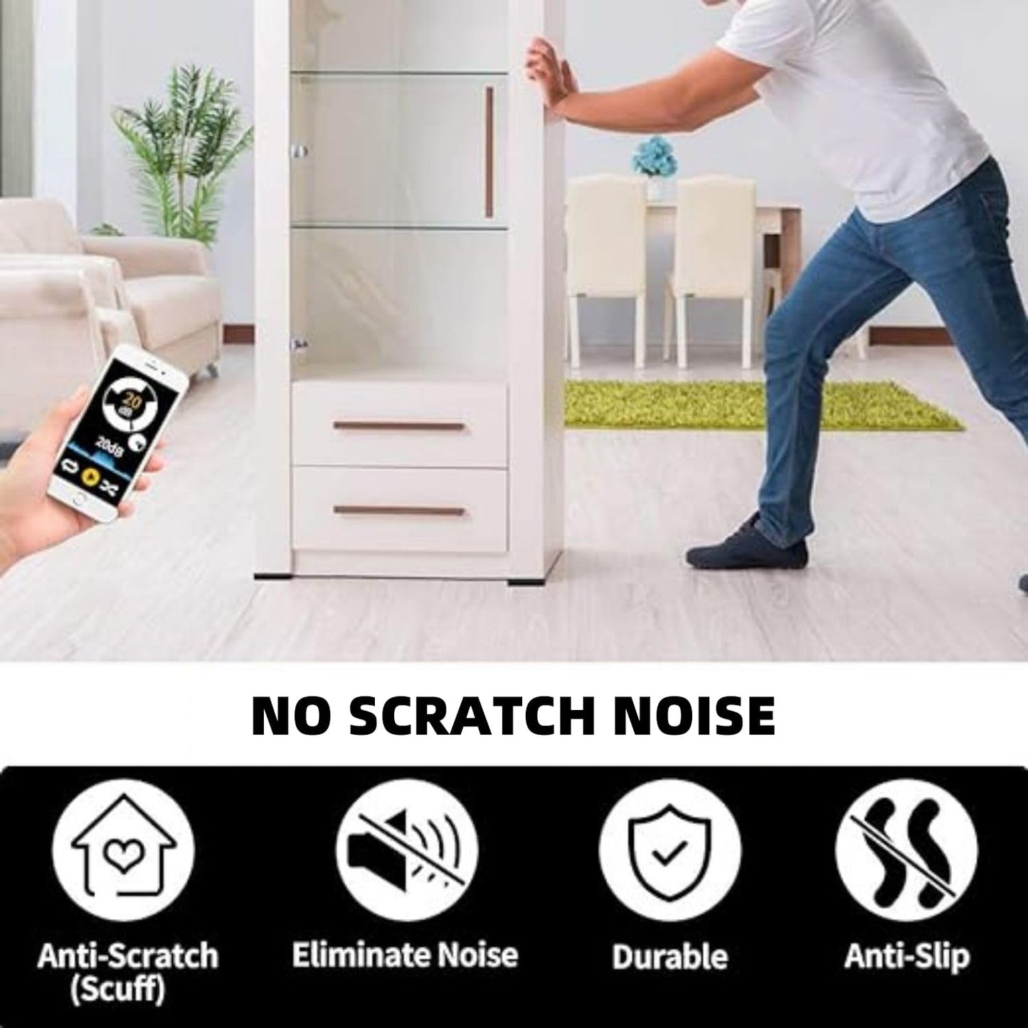 15 Square Pieces, Non-Slip Furniture Pads, Black, Chair Leg Floor Protectors, Self-Adhesive Grippers, Hardwood Floors