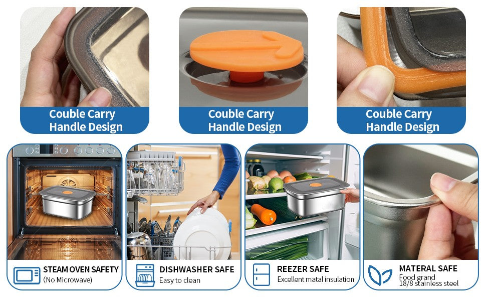 1000 ML Fridge Storage Box Stainless Steel Tray Plate Container with Airtight Lids,Leakproof Kitchen Organizer,Freezer Safe