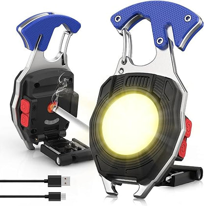 Cob Keychain Work Light Flashlight 7 Light Modes 1600Lumen, Portable USB Rechargeable, Adjustable, Waterproof, Black Aluminum, LED, 1 Lithium-Ion Polymer Battery