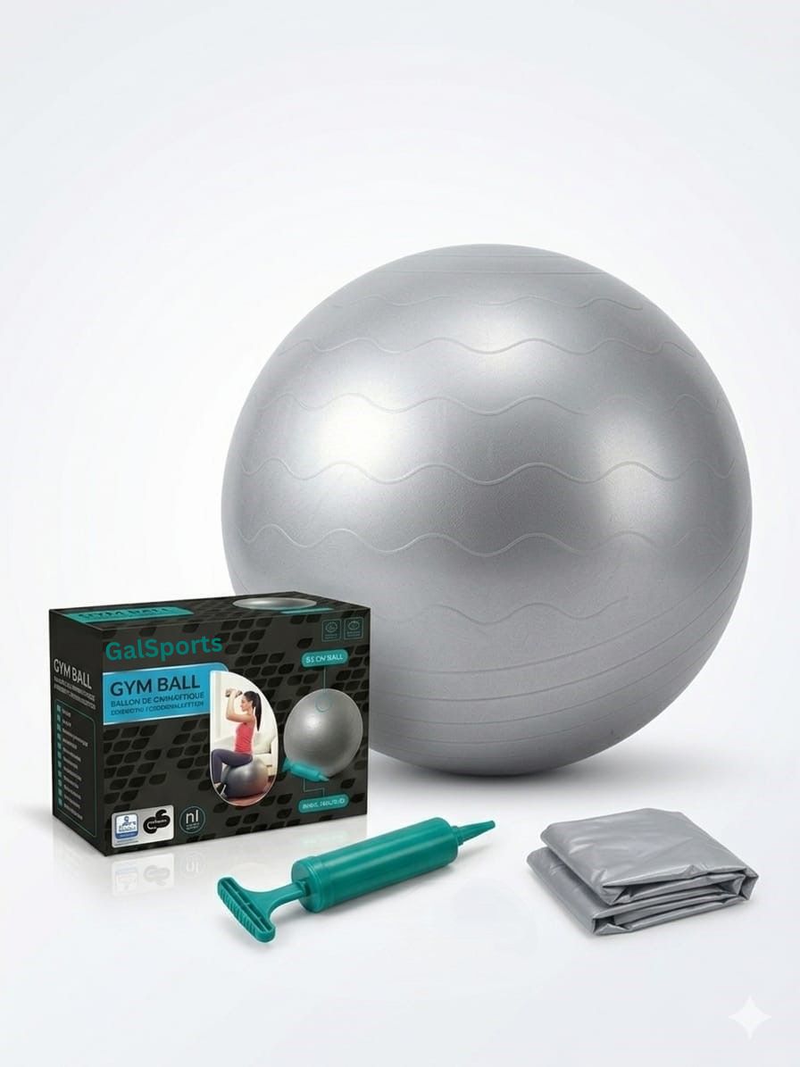 Gym Ball Anti-Burst Rubber with Free Foot Pump,Round Shape Swiss Ball, Exercise,Workout,Yoga,Pregnancy,Birthing,Balance-Stability Delivery Training,Fitness ( Grey-65 cm)