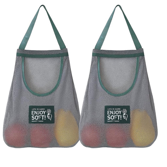 2pcs Reusable Hanging Mesh Produce Bags - Portable, Breathable Net Bags for Fruit, Vegetable, Garlic, Onion, Potatoes - Home, RV, Camper Storage