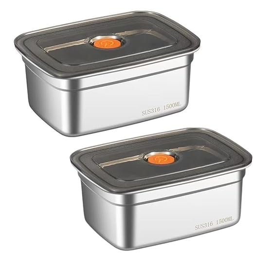 1500 ML Fridge Storage Box Stainless Steel Tray Plate Container with Airtight Lids,Leakproof Kitchen Organizer,Freezer Safe