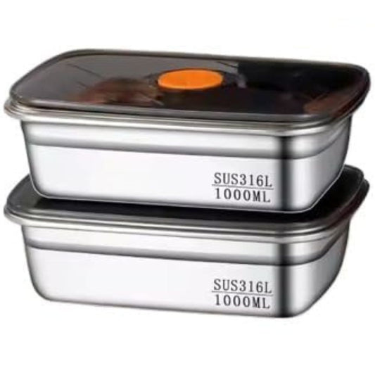 1000 ML Fridge Storage Box Stainless Steel Tray Plate Container with Airtight Lids,Leakproof Kitchen Organizer,Freezer Safe