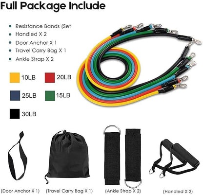 Resistance Tube Exercise Kit Set of 11 with Handles,Ankle Strap and Bag,Set of 5 Resistance Tubes for Exercise,Stretching and Workout Toning for Men,Women