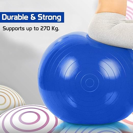 Gym Ball Anti-Burst Rubber with Free Foot Pump,Round Shape Swiss Ball, Exercise,Workout,Yoga,Pregnancy,Birthing,Balance-Stability Delivery Training,Fitness (Blue-65 cm)