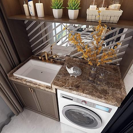 Dark Brown Marble Sticker Wallpaper Waterproof Oil Resistant for Kitchen