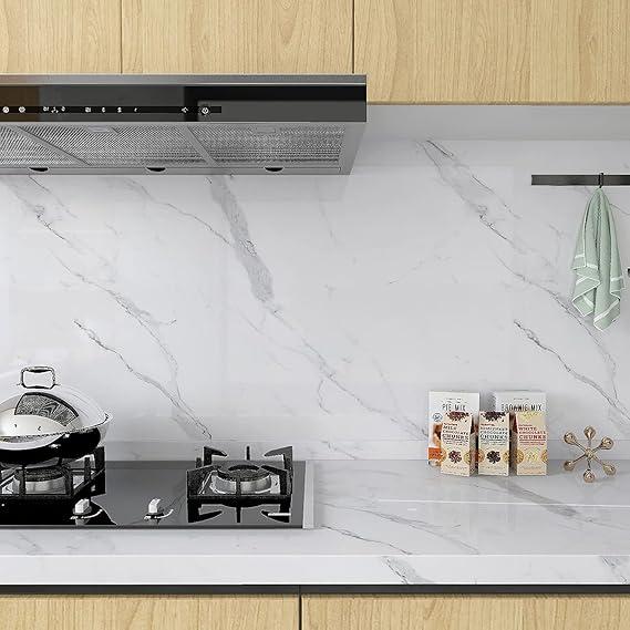 White Marble Sticker Wallpaper Waterproof Oil Resistant for Kitchen