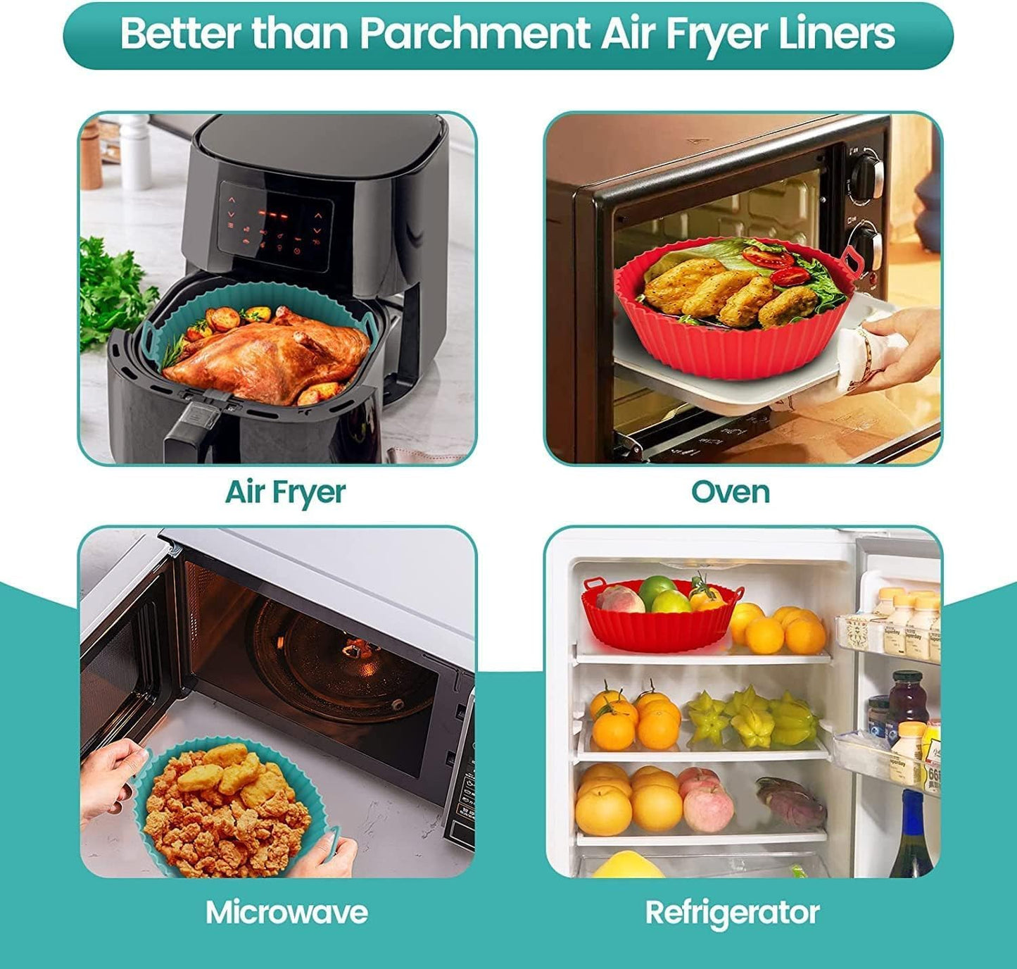 6-Pieces Air Fryer Silicone Liners Pot Replacement of Flammable Parchment Paper Airfryer Silicone Crock Pot Liners Airfly Oven/Microwave Accessories (Multi Color)