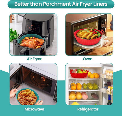 6-Pieces Air Fryer Silicone Liners Pot Replacement of Flammable Parchment Paper Airfryer Silicone Crock Pot Liners Airfly Oven/Microwave Accessories (Multi Color)