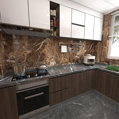 Dark Brown Marble Sticker Wallpaper Waterproof Oil Resistant for Kitchen