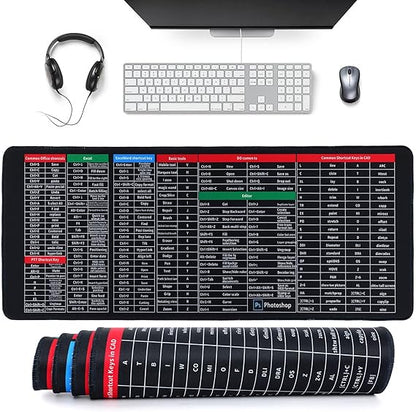 Large Extended Gaming Mouse Pad with Word Excel Office Software Excel Shortcuts PPT Windows,Stitched Edges Non-Slip Waterproof Rubber Base Mouse Pad for Office Desk Pad(27.5X11.8 in)