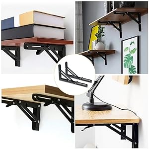 Folding Shelf Brackets, Heavy Duty Shelf Brackets Collapsible L Shelf Brackets, DIY Wall Mounted Folding Table Hinge, Space Saving for Bench Table with Screws
