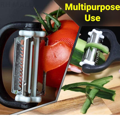 3 in 1 Rotary Multi-Functional Peeler,Suitable for Vegetable and Fruit,with Serrated Blade + Straight Julian Stainless Steel,Anti-Slip Handle Design,Slicer Kitchen Tools