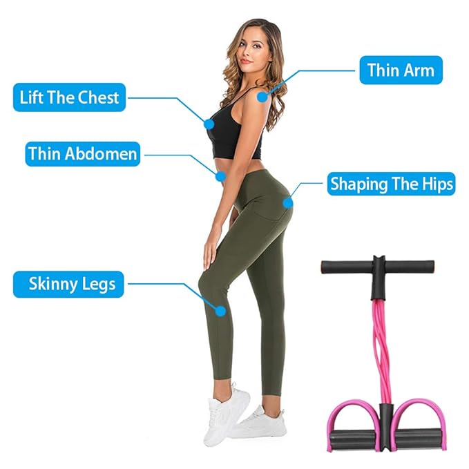 Multifunction Tension Rope, 4-Tube Elastic Yoga Pedal Puller Resistance Band, Natural Latex Tension Rope Fitness, for Abdomen/Waist/Arm/Leg Stretching Slimming Training (Pink)