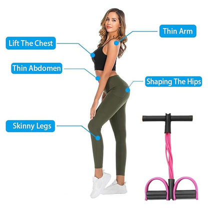 Multifunction Tension Rope, 4-Tube Elastic Yoga Pedal Puller Resistance Band, Natural Latex Tension Rope Fitness, for Abdomen/Waist/Arm/Leg Stretching Slimming Training (Pink)