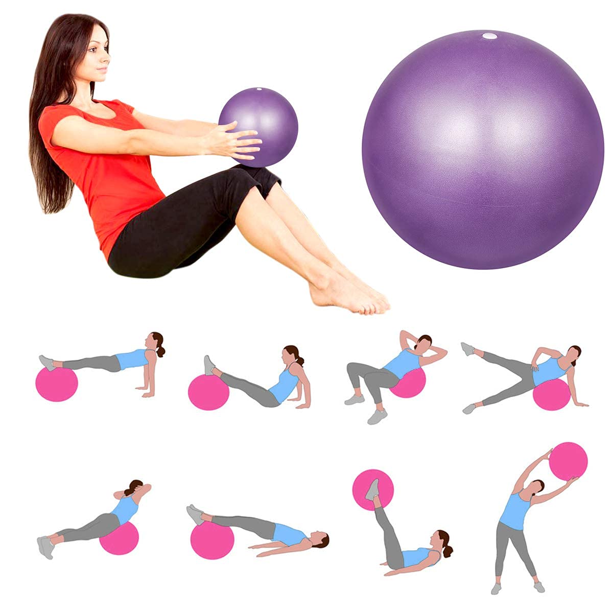 Mini Exercise Ball 9 Inch–Small Soft Pilates Ball for Yoga,Core-Ab Workouts–Anti-Burst Non-Slip Fitness Ball with Inflatable Straw for Therapy at Home,Gym-Office