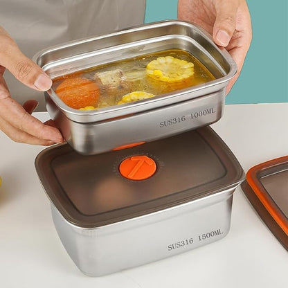 1000 ML Fridge Storage Box Stainless Steel Tray Plate Container with Airtight Lids,Leakproof Kitchen Organizer,Freezer Safe