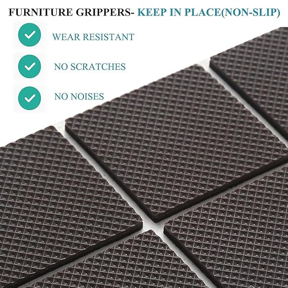 15 Square Pieces, Non-Slip Furniture Pads, Black, Chair Leg Floor Protectors, Self-Adhesive Grippers, Hardwood Floors