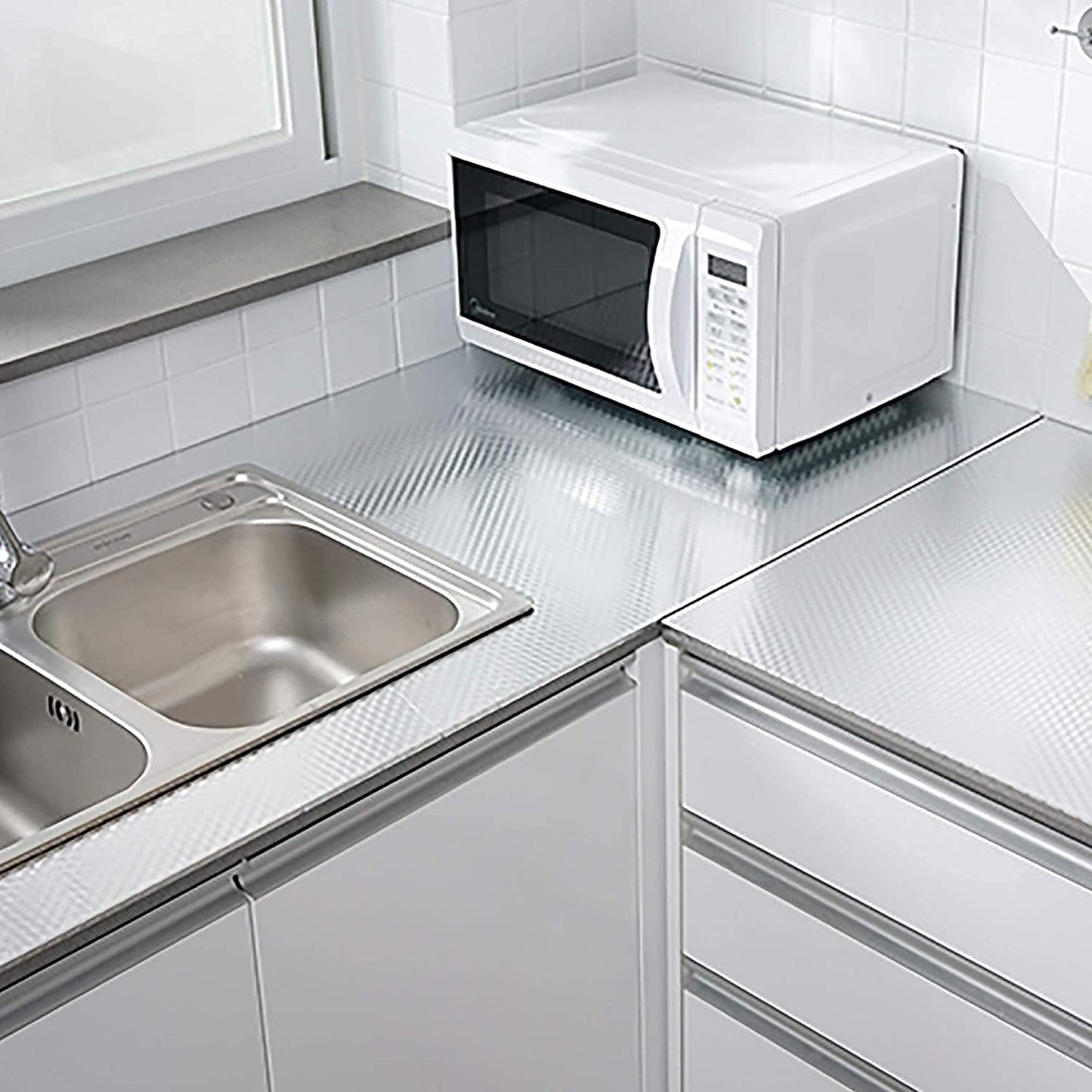 Silver Diamond Cube Sticker Wallpaper Waterproof Oil Resistant for Kitchen