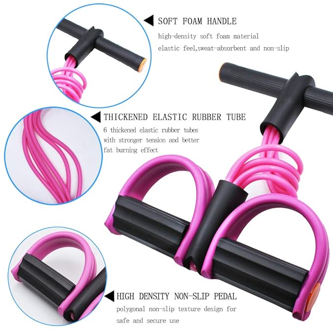 Multifunction Tension Rope, 4-Tube Elastic Yoga Pedal Puller Resistance Band, Natural Latex Tension Rope Fitness, for Abdomen/Waist/Arm/Leg Stretching Slimming Training (Pink)