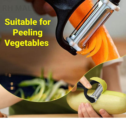 3 in 1 Rotary Multi-Functional Peeler,Suitable for Vegetable and Fruit,with Serrated Blade + Straight Julian Stainless Steel,Anti-Slip Handle Design,Slicer Kitchen Tools