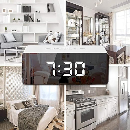 Digital LED Mirror Clock Stylish Desk Clock with Automatic Sensor, Alarm Clock for Study, Time & Date Display for Home, Office, Bedroom, Kitchen, and Study