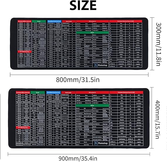Large Extended Gaming Mouse Pad with Word Excel Office Software Excel Shortcuts PPT Windows,Stitched Edges Non-Slip Waterproof Rubber Base Mouse Pad for Office Desk Pad(27.5X11.8 in)