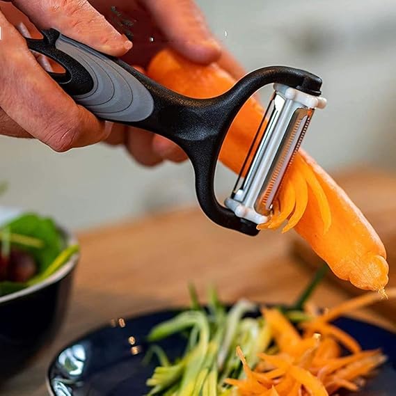 3 in 1 Rotary Multi-Functional Peeler,Suitable for Vegetable and Fruit,with Serrated Blade + Straight Julian Stainless Steel,Anti-Slip Handle Design,Slicer Kitchen Tools