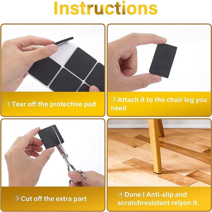 15 Square Pieces, Non-Slip Furniture Pads, Black, Chair Leg Floor Protectors, Self-Adhesive Grippers, Hardwood Floors