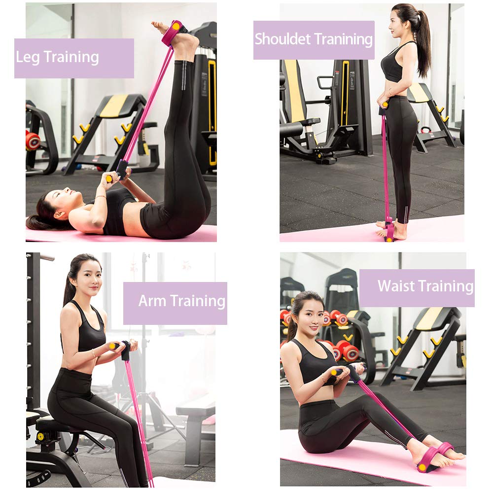 Multifunction Tension Rope, 4-Tube Elastic Yoga Pedal Puller Resistance Band, Natural Latex Tension Rope Fitness, for Abdomen/Waist/Arm/Leg Stretching Slimming Training (Pink)
