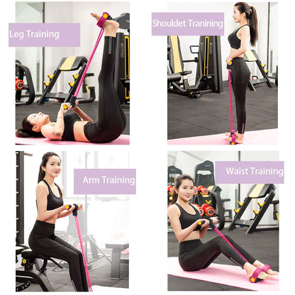 Multifunction Tension Rope, 4-Tube Elastic Yoga Pedal Puller Resistance Band, Natural Latex Tension Rope Fitness, for Abdomen/Waist/Arm/Leg Stretching Slimming Training (Pink)