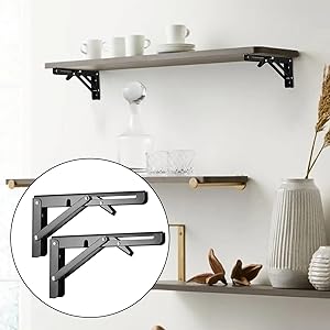 Folding Shelf Brackets, Heavy Duty Shelf Brackets Collapsible L Shelf Brackets, DIY Wall Mounted Folding Table Hinge, Space Saving for Bench Table with Screws