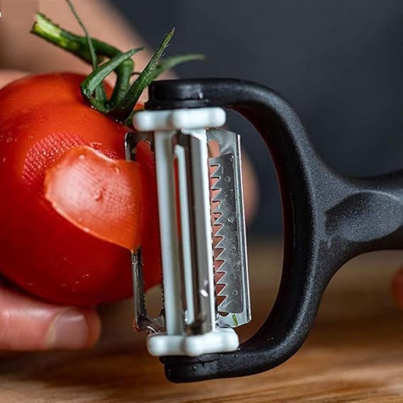 3 in 1 Rotary Multi-Functional Peeler,Suitable for Vegetable and Fruit,with Serrated Blade + Straight Julian Stainless Steel,Anti-Slip Handle Design,Slicer Kitchen Tools