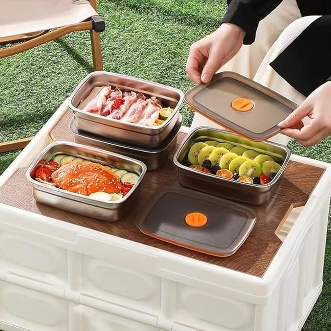 1000 ML Fridge Storage Box Stainless Steel Tray Plate Container with Airtight Lids,Leakproof Kitchen Organizer,Freezer Safe