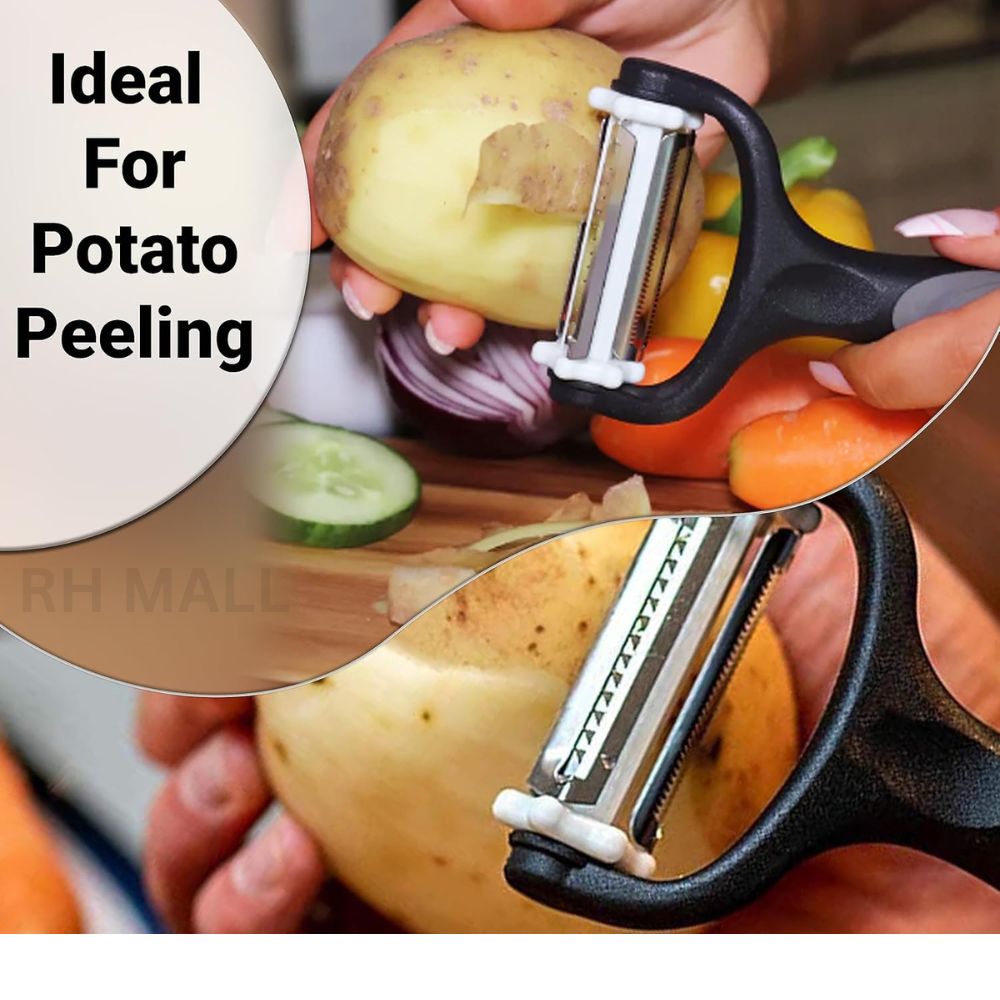 3 in 1 Rotary Multi-Functional Peeler,Suitable for Vegetable and Fruit,with Serrated Blade + Straight Julian Stainless Steel,Anti-Slip Handle Design,Slicer Kitchen Tools