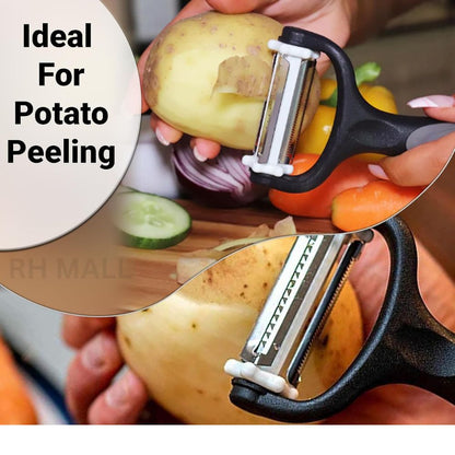 3 in 1 Rotary Multi-Functional Peeler,Suitable for Vegetable and Fruit,with Serrated Blade + Straight Julian Stainless Steel,Anti-Slip Handle Design,Slicer Kitchen Tools
