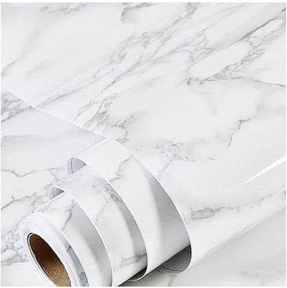 White Marble Sticker Wallpaper Waterproof Oil Resistant for Kitchen