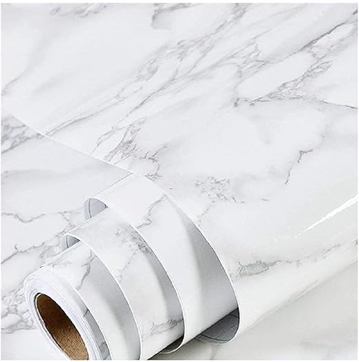 White Marble Sticker Wallpaper Waterproof Oil Resistant for Kitchen