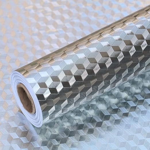Silver Diamond Cube Sticker Wallpaper Waterproof Oil Resistant for Kitchen