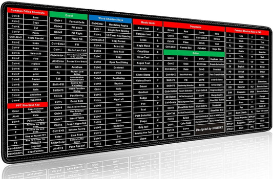Large Extended Gaming Mouse Pad with Word Excel Office Software Excel Shortcuts PPT Windows,Stitched Edges Non-Slip Waterproof Rubber Base Mouse Pad for Office Desk Pad(27.5X11.8 in)