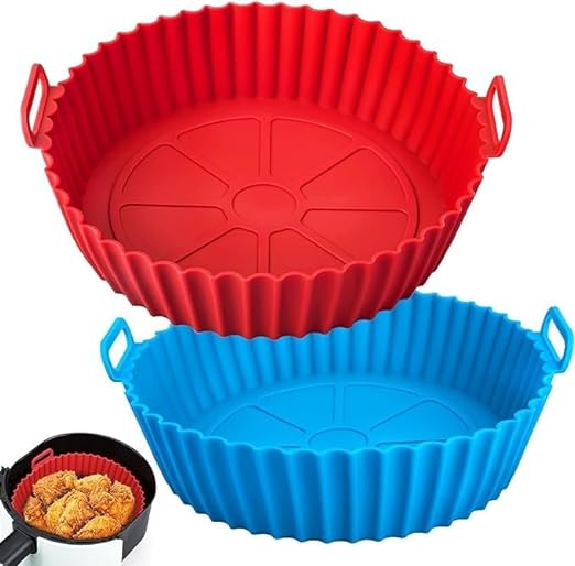2 PCS Round Air Fryer Silicone Liners Pot Basket Baking Tray with Ear Handles I Nonstick Reusable Heat Resistant I Cooking Oven Insert Accessories - (Multicolor)
