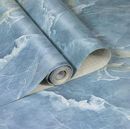 Blue Marble Sticker Wallpaper Waterproof Oil Resistant for Kitchen