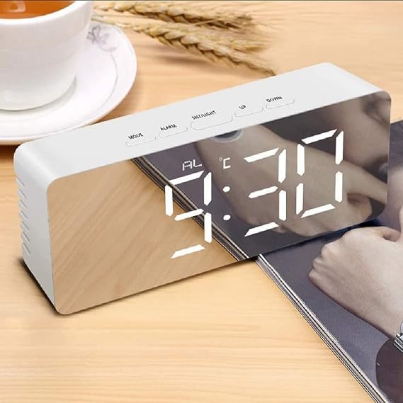 Digital LED Mirror Clock Stylish Desk Clock with Automatic Sensor, Alarm Clock for Study, Time & Date Display for Home, Office, Bedroom, Kitchen, and Study