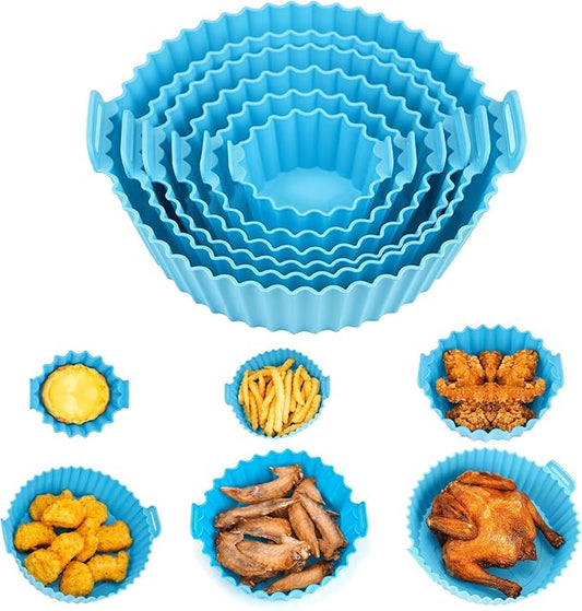 6-Pieces Air Fryer Silicone Liners Pot Replacement of Flammable Parchment Paper Airfryer Silicone Crock Pot Liners Airfly Oven/Microwave Accessories (Multi Color)