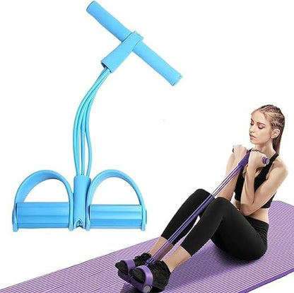 Multifunction Tension Rope, 4-Tube Elastic Yoga Pedal Puller Resistance Band, Natural Latex Tension Rope Fitness, for Abdomen/Waist/Arm/Leg Stretching Slimming Training (Blue)