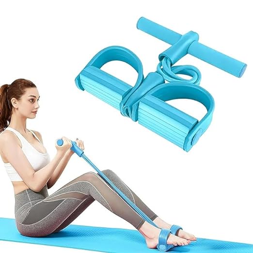 Multifunction Tension Rope, 4-Tube Elastic Yoga Pedal Puller Resistance Band, Natural Latex Tension Rope Fitness, for Abdomen/Waist/Arm/Leg Stretching Slimming Training (Blue)