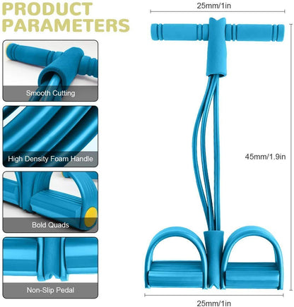 Multifunction Tension Rope, 4-Tube Elastic Yoga Pedal Puller Resistance Band, Natural Latex Tension Rope Fitness, for Abdomen/Waist/Arm/Leg Stretching Slimming Training (Blue)