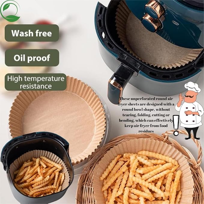 100 PCS Air Fryer Paper Sheets, Disposable Liner Dish for Microwave, Oil-Proof Air Fryer Parchment Paper Dish for Frying, Baking, Cooking, Roasting and Microwave (Round 8 INCH)