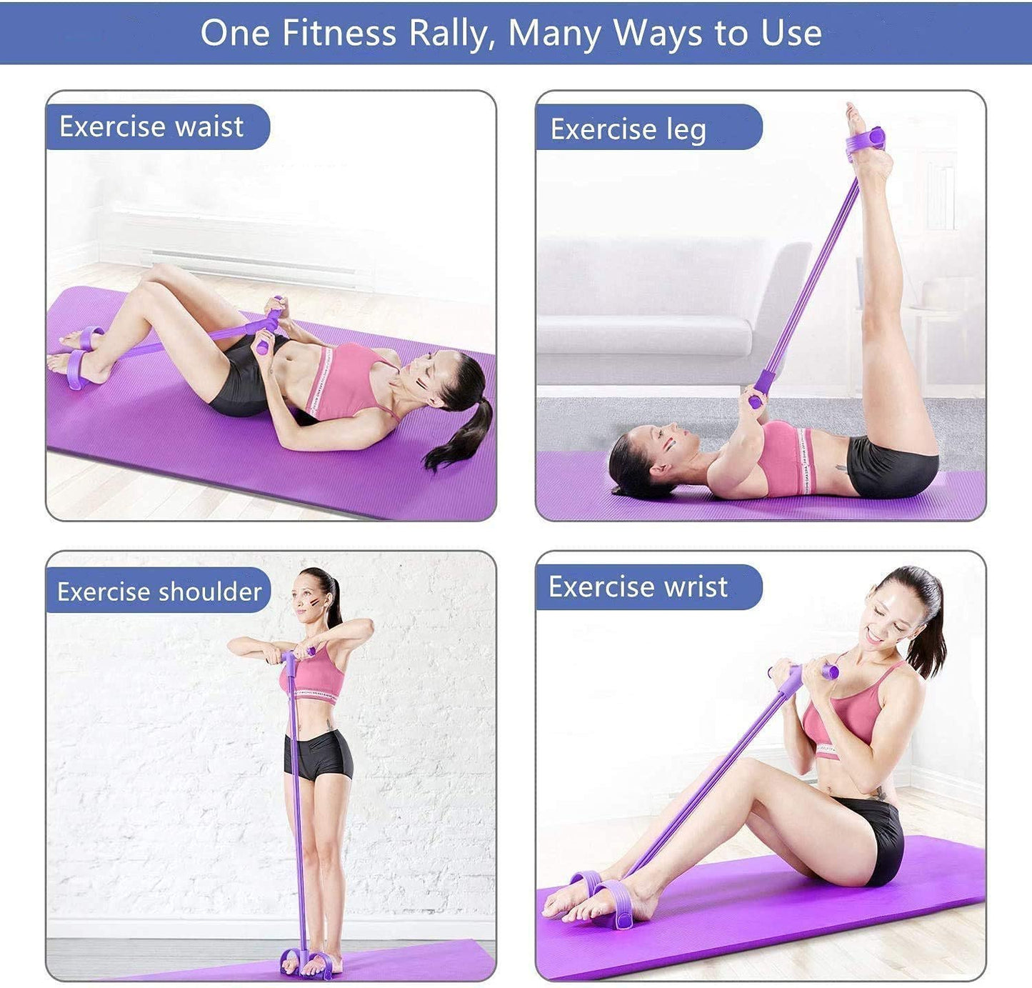 Multifunction Tension Rope, 4-Tube Elastic Yoga Pedal Puller Resistance Band, Natural Latex Tension Rope Fitness, for Abdomen/Waist/Arm/Leg Stretching Slimming Training (Blue)
